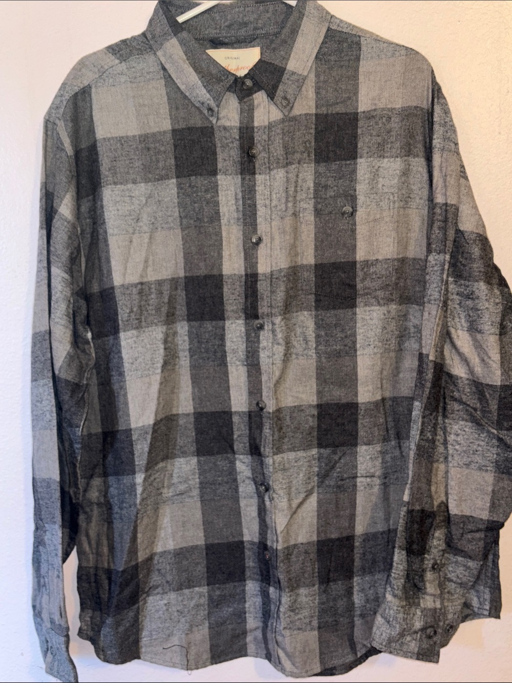 Original Weatherproof Vintage Men’s Long Sleeve Shirt, Grey Buffalo Pattern, XL